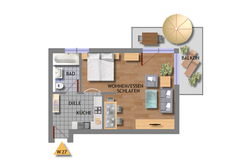 Studio zum Kauf 139.500 € 1,5 Zimmer 41,8 m² 1. Geschoss Klinglerstraße 1 Mössingen 72116