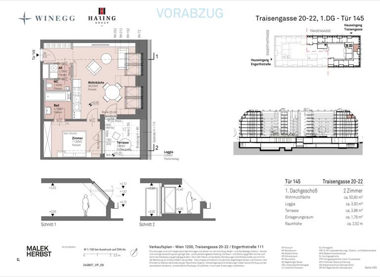 Wohnung zum Kauf - Erstbezug 440.500 € 2 Zimmer 50,6 m² 7. Geschoss Traisengasse 20-22 Wien 1200