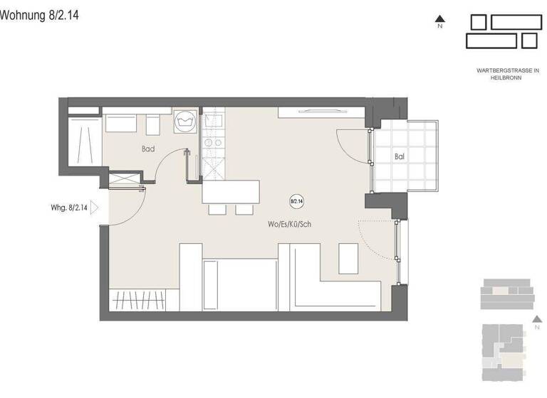 Studio zur Miete 819 € 1 Zimmer 41,3 m² EG frei ab sofort Heilbronn 74072