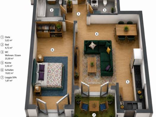 Terrassenwohnung zur Miete 1.450 € 2 Zimmer 65 m² Geschoss 1/5 frei ab 01.10.2026 Altstadt-Süd Köln 50676