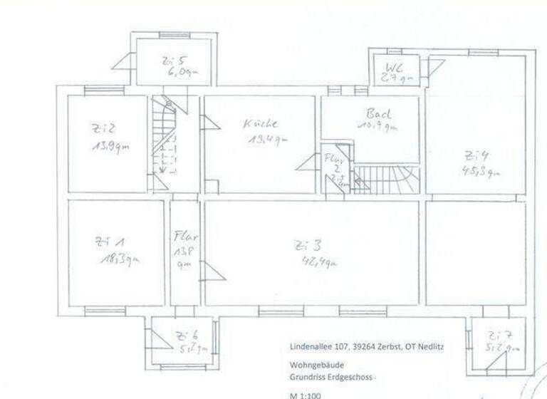 Einfamilienhaus zum Kauf 85.000 € 6 Zimmer 223 m² 2.923 m² Grundstück frei ab sofort Lindenallee 107 Nedlitz Zerbst/Anhalt 39264
