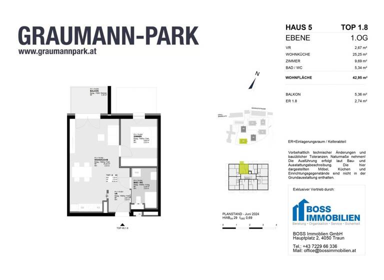 Wohnung zum Kauf - Erstbezug 239.400 € 2 Zimmer 43 m² 1. Geschoss Graumannpark 5 Traun 4050