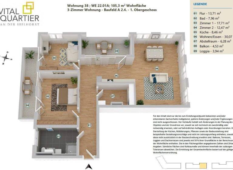 Wohnung zum Kauf provisionsfrei 484.900 € 3 Zimmer 105,9 m² Bemerode Hannover 30539