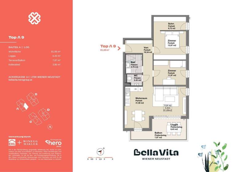 Wohnung zum Kauf provisionsfrei 349.900 € 3 Zimmer 81,7 m² 1. Geschoss Ackergasse 14 Wiener Neustadt 2700