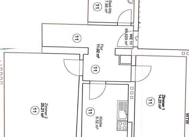 Wohnung zur Miete 500 € 2 Zimmer 66,6 m² 1. Geschoss frei ab sofort Westerhüsen Magdeburg 39122