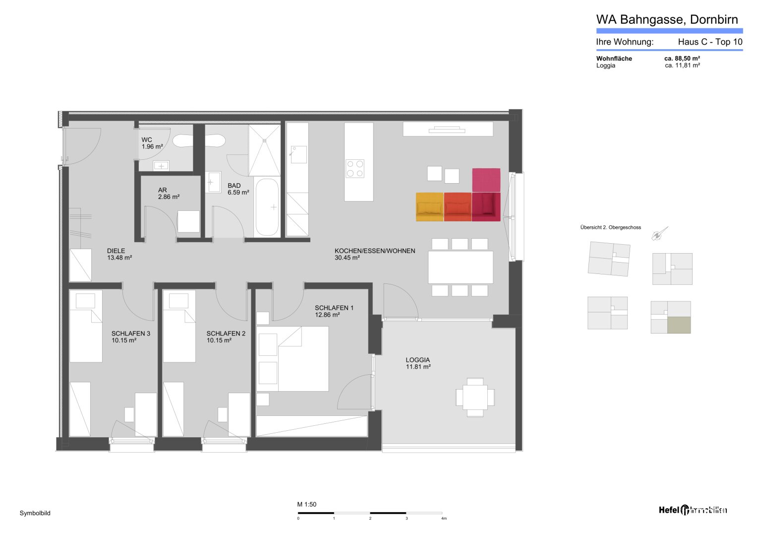 Wohnung zum Kauf 666.500 € 4 Zimmer 88,5 m²<br/>Wohnfläche 2.<br/>Geschoss Bahngasse 29-31 Dornbirn 6850