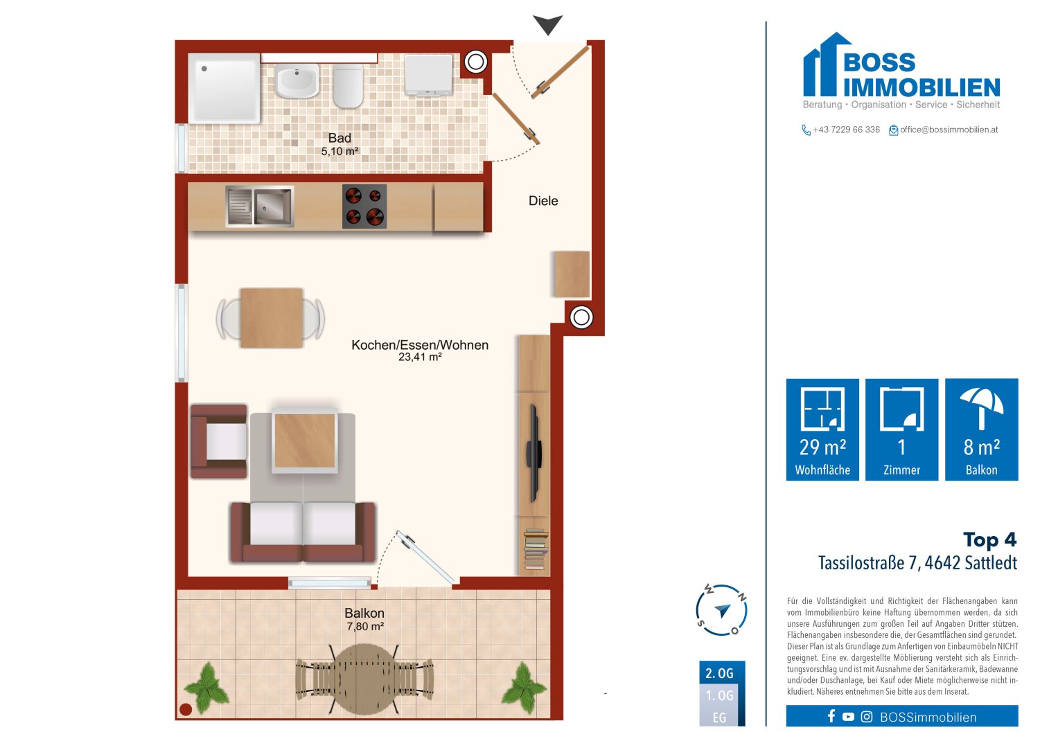 Wohnung zur Miete 273 € 1 Zimmer 28,5 m²<br/>Wohnfläche 2.<br/>Geschoss Tassilostraße 7 Sattledt 4642