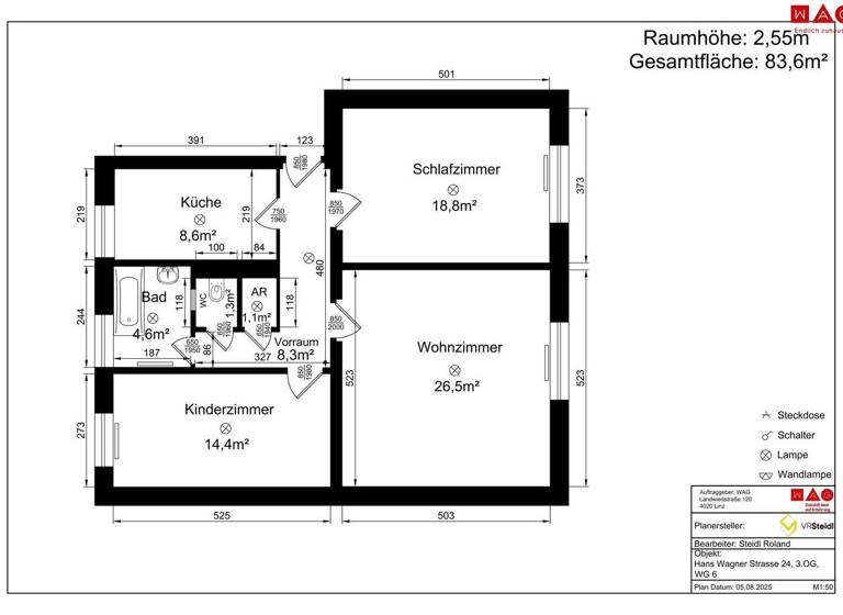 Wohnung zur Miete 483 € 3 Zimmer 83,8 m² 3. Geschoss Hans-Wagner-Straße Hinterberg Steyr 4400