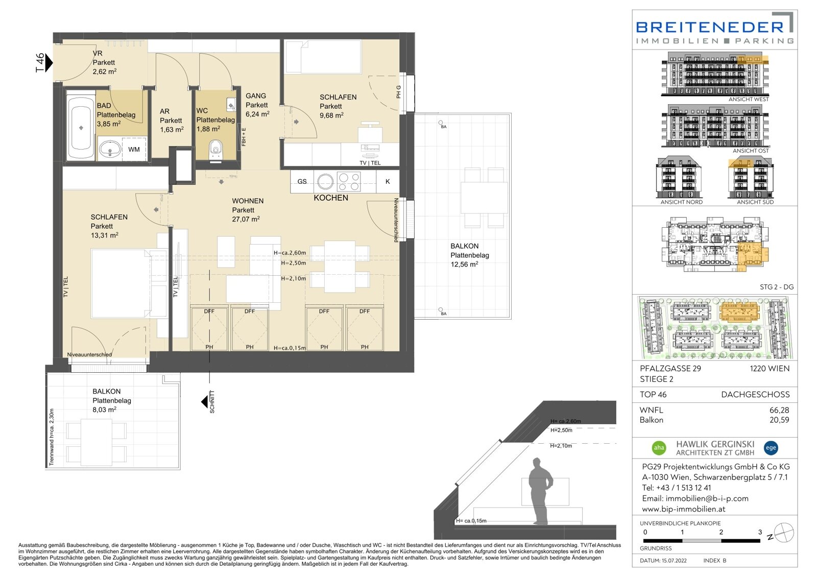 Wohnung zur Miete 1.139 € 3 Zimmer 66,3 m²<br/>Wohnfläche 4.<br/>Geschoss ab sofort<br/>Verfügbarkeit Pfalzgasse 29 Wien 1220