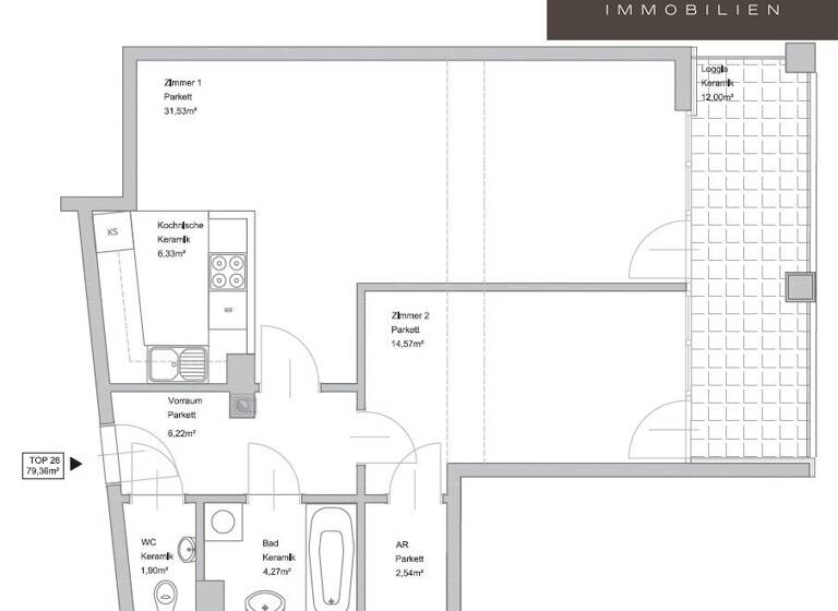 Wohnung zur Miete 930 € 2 Zimmer 3. Geschoss Wien 1100