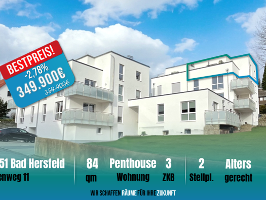 Penthouse zum Kauf provisionsfrei als Kapitalanlage geeignet 349.900 € 3 Zimmer 84 m² Tulpenweg 11 (Laufweg Klinikum Bad Hersfeld) Bad Hersfeld 36251