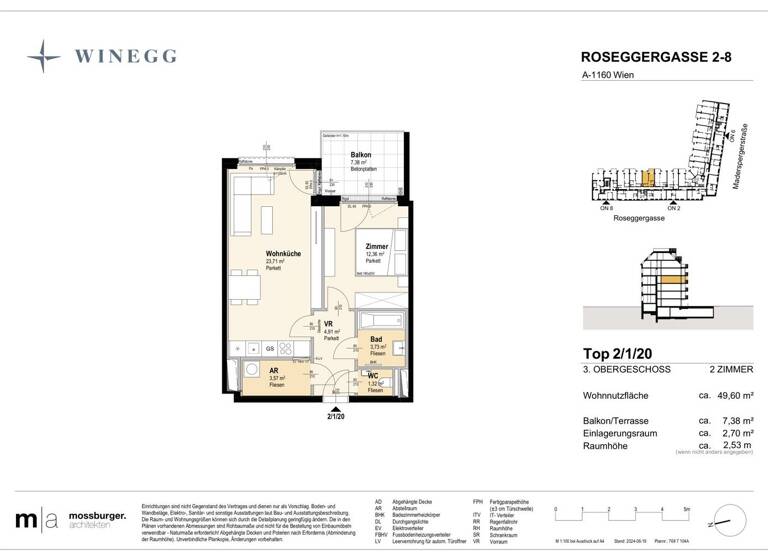 Wohnung zum Kauf - Erstbezug 318.300 € 2 Zimmer 49,6 m² 3. Geschoss Roseggergasse 2-8 Wien 1160