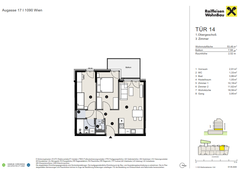 Wohnung zum Kauf provisionsfrei 474.500 € 3 Zimmer 53,5 m² 1. Geschoss Wien 1090