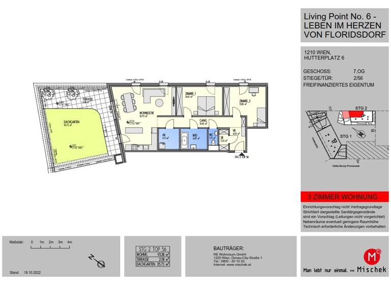 Wohnung zum Kauf provisionsfrei 625.320 € 3 Zimmer 93,4 m² 7. Geschoss Wien 1210