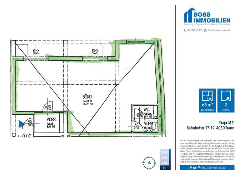 Büro zur Miete 606 € 2 Zimmer Bahnhofstraße 17-19 Traun 4050