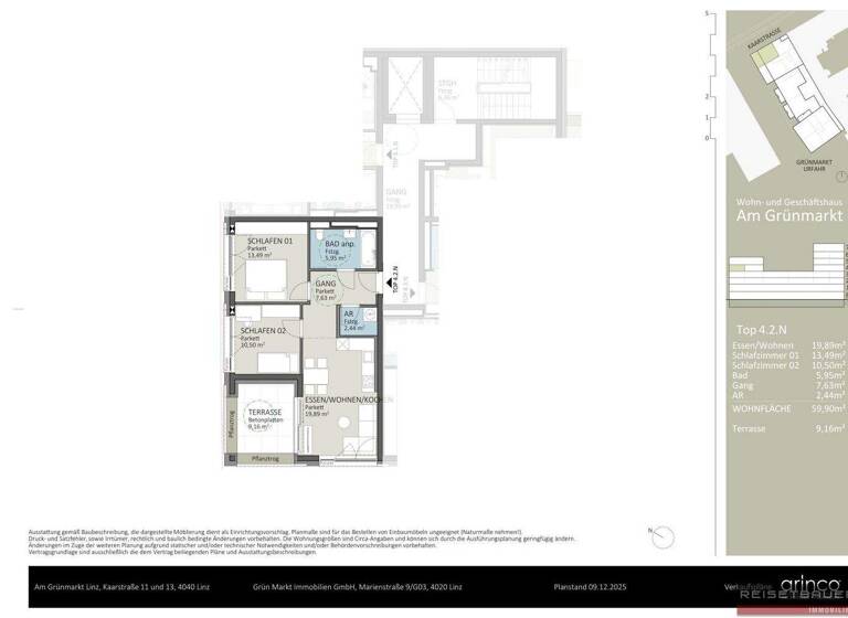 Wohnung zum Kauf - Erstbezug 461.809 € 3,5 Zimmer 59,9 m² 4. Geschoss Kaarstraße 11 und 13 Urfahr Linz 4040