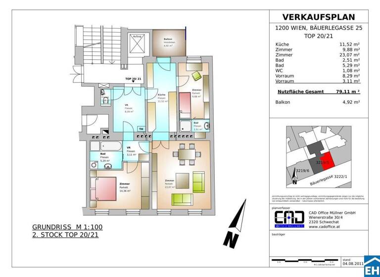 Wohnung zum Kauf 495.000 € 3 Zimmer 79,1 m² 2. Geschoss Bäuerlegasse 25 Wien 1200