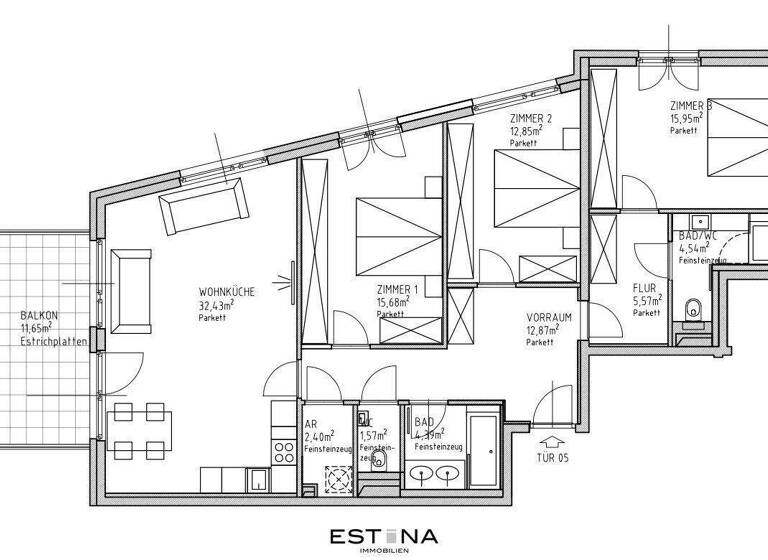 Wohnung zur Miete 2.429 € 4 Zimmer 108,3 m² 1. Geschoss Karlweisgasse Wien 1180