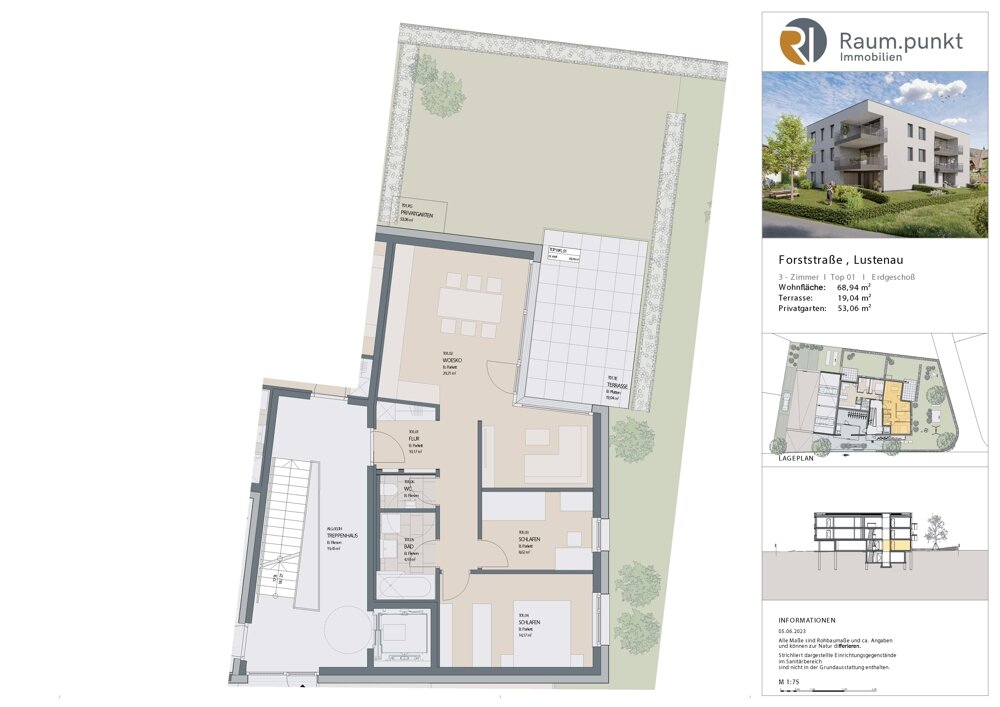 Wohnung zum Kauf 546.330 € 3 Zimmer 68,9 m²<br/>Wohnfläche 01.12.2025<br/>Verfügbarkeit Forststrasse Lustenau 6890