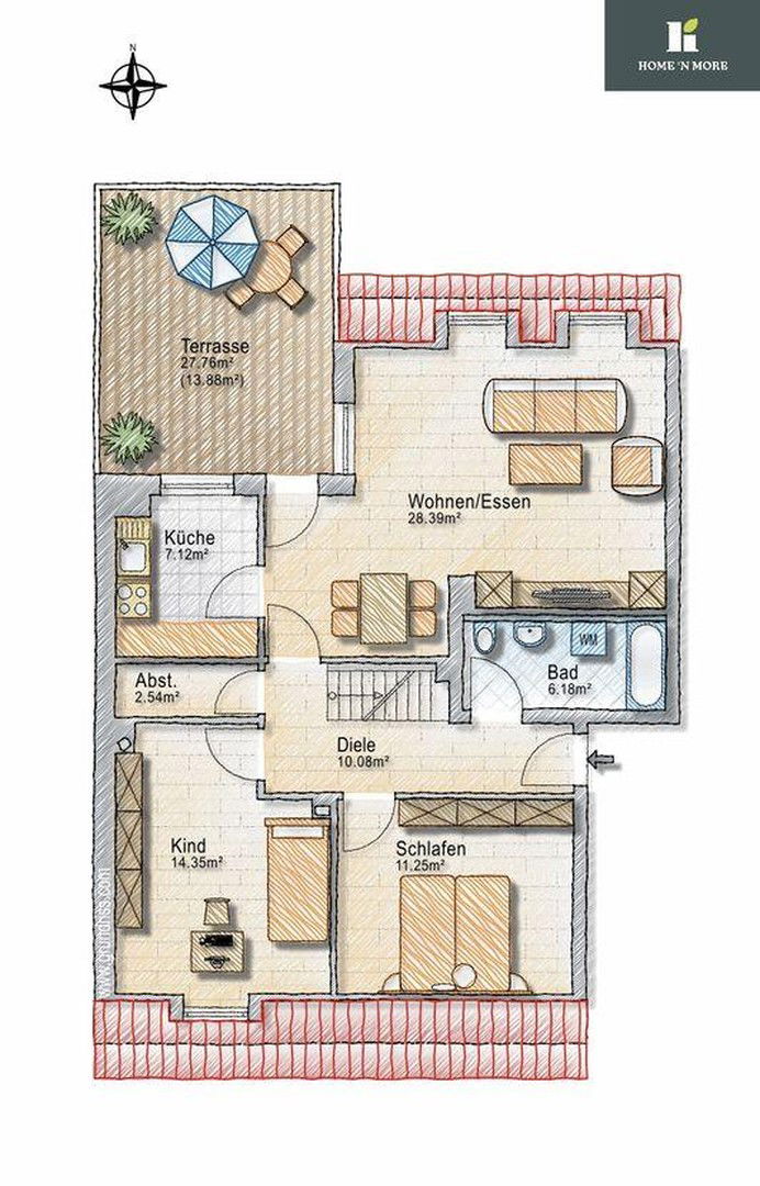 Wohnung zur Miete 1.350 € 3 Zimmer 93 m²<br/>Wohnfläche 3.<br/>Geschoss Hirblingerstr. 46 Oberhausen - Nord Augsburg 86154