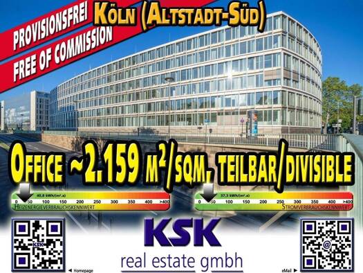 Bürogebäude zur Miete provisionsfrei 2.159,2 m² Bürofläche teilbar von 1.057,5 m² bis 2.159,2 m² Altstadt-Süd Köln 50676