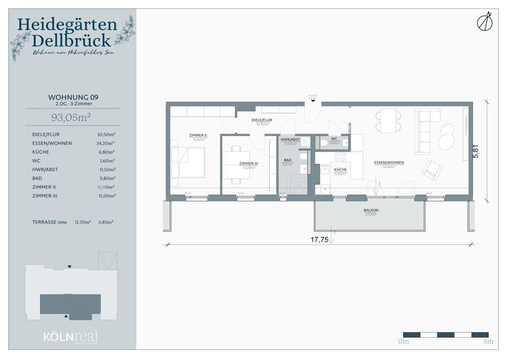 Wohnung zum Kauf 639.900 € 3 Zimmer 92,8 m²<br/>Wohnfläche Dellbrück Köln / Dellbrück 51069