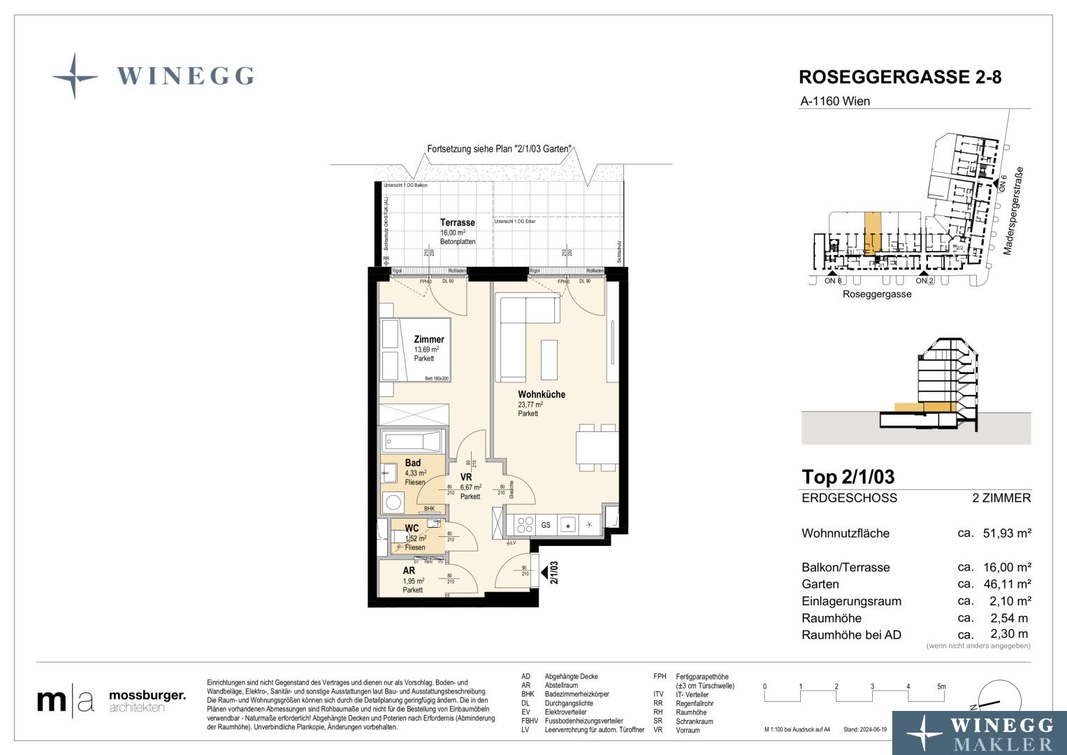 Wohnung zum Kauf 329.100 € 2 Zimmer 51,9 m²<br/>Wohnfläche EG<br/>Geschoss Roseggergasse 2-8 Wien 1160