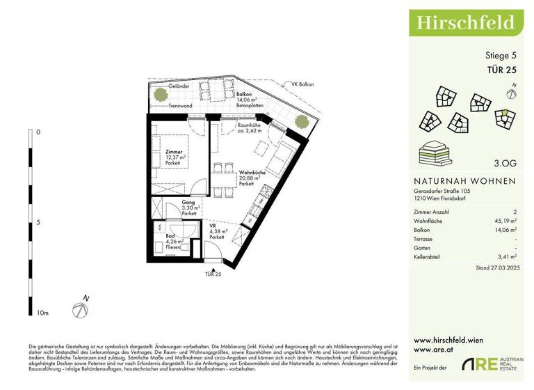 Wohnung zum Kauf - Erstbezug provisionsfrei 280.000 € 2 Zimmer 45,2 m² 3. Geschoss Wien 1210