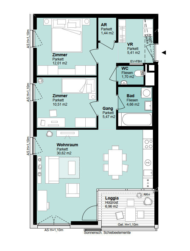 Wohnung zur Miete 1.218 € 3 Zimmer 72,1 m²<br/>Wohnfläche 5.<br/>Geschoss Wien 1020