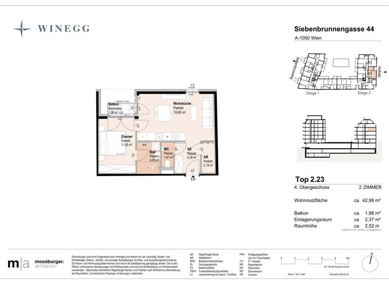 Wohnung zum Kauf - Erstbezug 339.600 € 2 Zimmer 42,9 m² 4. Geschoss Siebenbrunnengasse 44 Wien 1050