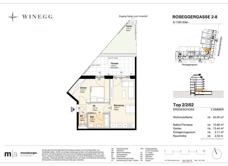 Wohnung zum Kauf - Erstbezug 273.700 € 2 Zimmer 44 m² EG Roseggergasse 2-8 Wien 1160