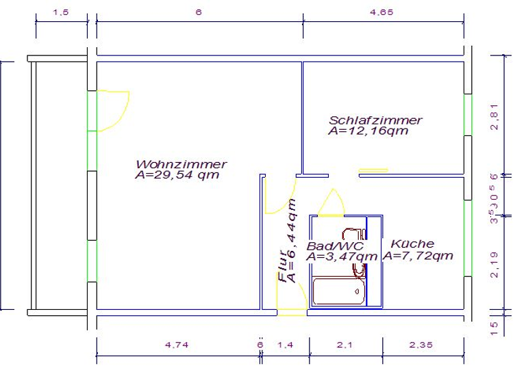 Wohnung zur Miete 419 € 2 Zimmer 61,9 m² 4. Geschoss Weißdornstraße 72 Grünau-Ost Leipzig 04209