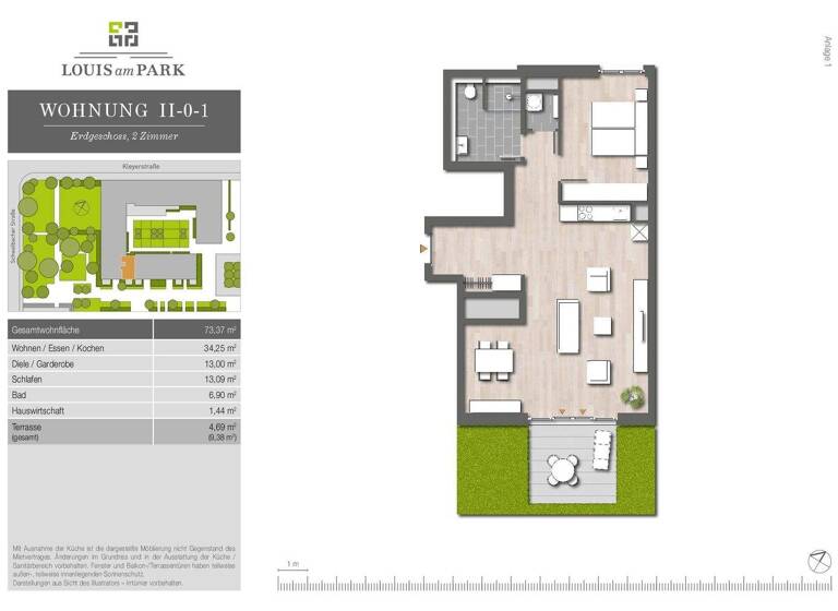 Wohnung zur Miete 1.190 € 2 Zimmer 73,4 m² EG Im Galluspark 16a Gallus Frankfurt am Main 60326