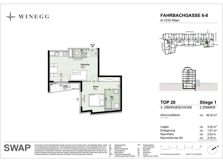 Wohnung zum Kauf - Erstbezug 303.100 € 2 Zimmer 46,3 m² 3. Geschoss Fahrbachgasse 6-8 Wien 1210