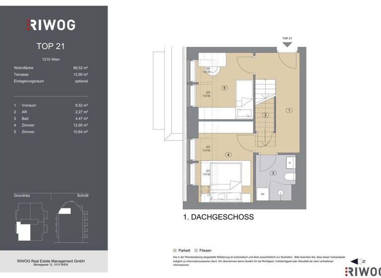 Wohnung zum Kauf - Erstbezug 599.000 € 3 Zimmer 88,5 m² 6. Geschoss Bahnsteggasse 4 Wien 1210