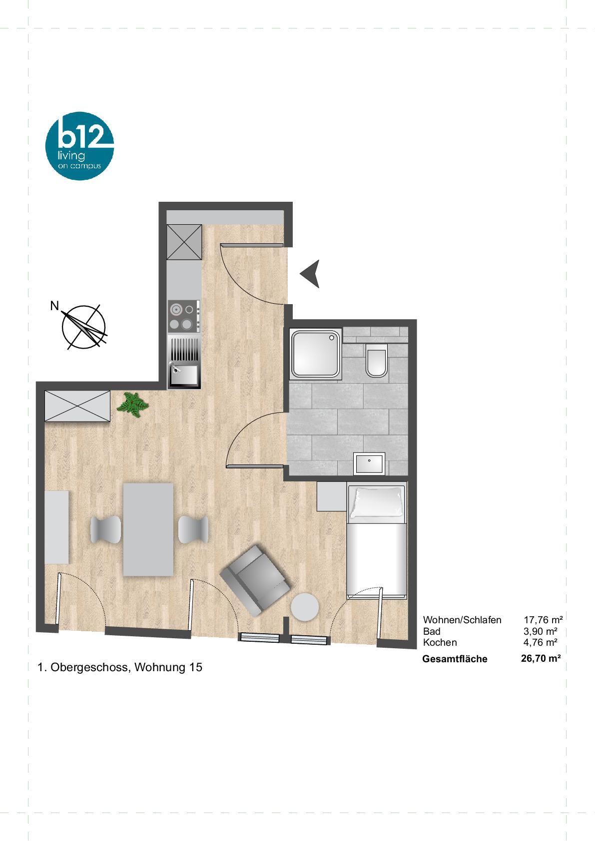 WG-Zimmer zur Miete Wohnen auf Zeit 565 € 26,7 m²<br/>Wohnfläche 1.<br/>Geschoss Ponttor Aachen 52072