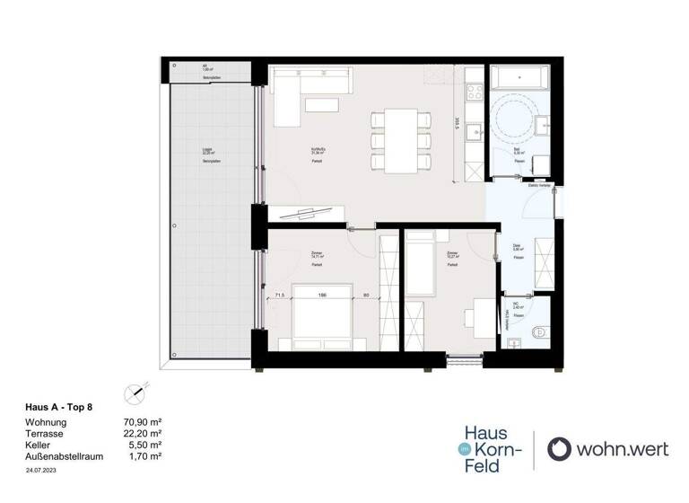 Terrassenwohnung zum Kauf - Neubau 510.000 € 3 Zimmer 70,9 m² 1. Geschoss Kneippgasse 43 + 45 Götzis 6840
