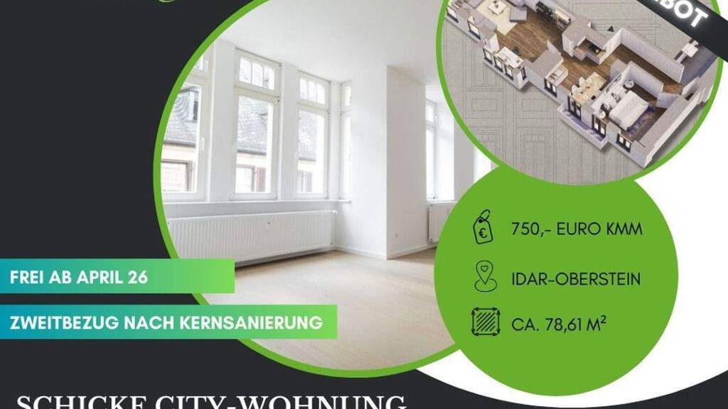 Wohnung zur Miete 750 € 2 Zimmer 78,6 m² Idar-Oberstein 55743