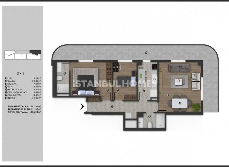 Wohnung zum Kauf 277.000 € 2 Zimmer 57 m² EG Istanbul 34406