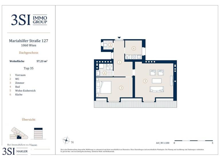 Wohnung zum Kauf 348.000 € 2 Zimmer 57,2 m² 5. Geschoss Mariahilfer Straße 127 Wien 1060