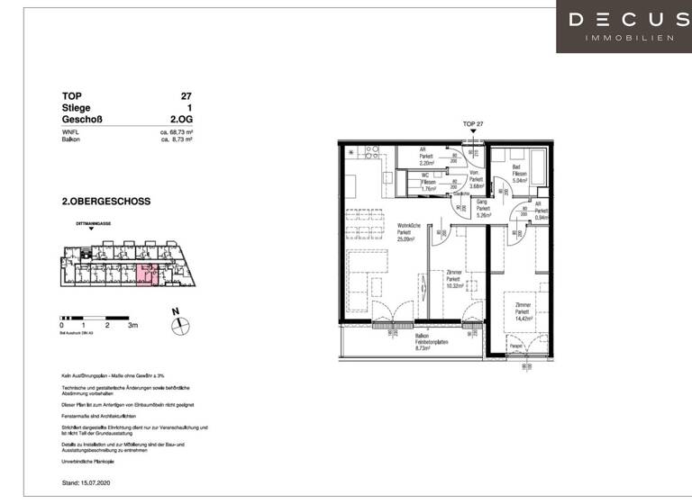 Wohnung zur Miete - Erstbezug 1.125 € 3 Zimmer 68,7 m² 2. Geschoss Wien 1110