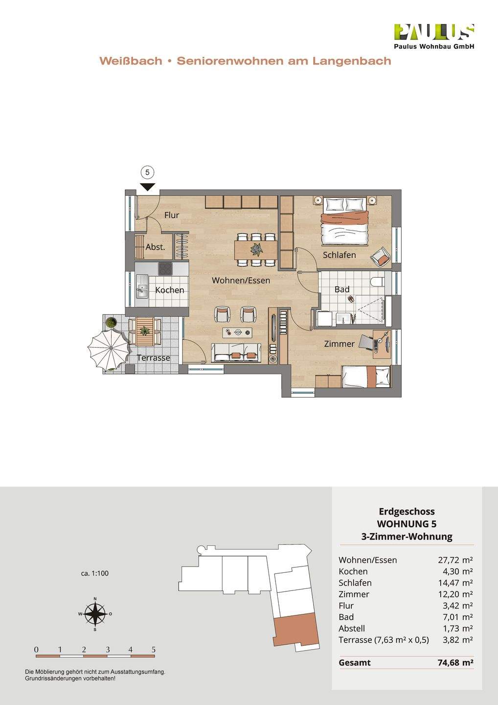 Immobilie in Weißbach - Whg. 5 - helle und optimal-geschnittene 3-Zi-Whg. im EG mit Terrasse  - Bild 0