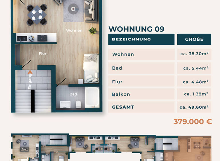 Studio zum Kauf - Erstbezug 345.000 € 1 Zimmer 49,6 m² 1. Geschoss Zentrum Bonn 53111