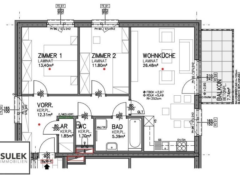 Wohnung zur Miete - Erstbezug 833 € 3 Zimmer 72,9 m² 1. Geschoss frei ab sofort Am Bahndamm Eisenstadt 7000