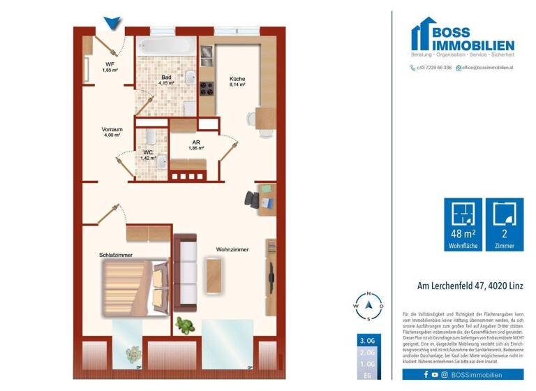 Wohnung zur Miete 571 € 2 Zimmer 50 m² 3. Geschoss frei ab 01.03.2026 Am Lerchenfeld 47 Waldegg Linz 4020