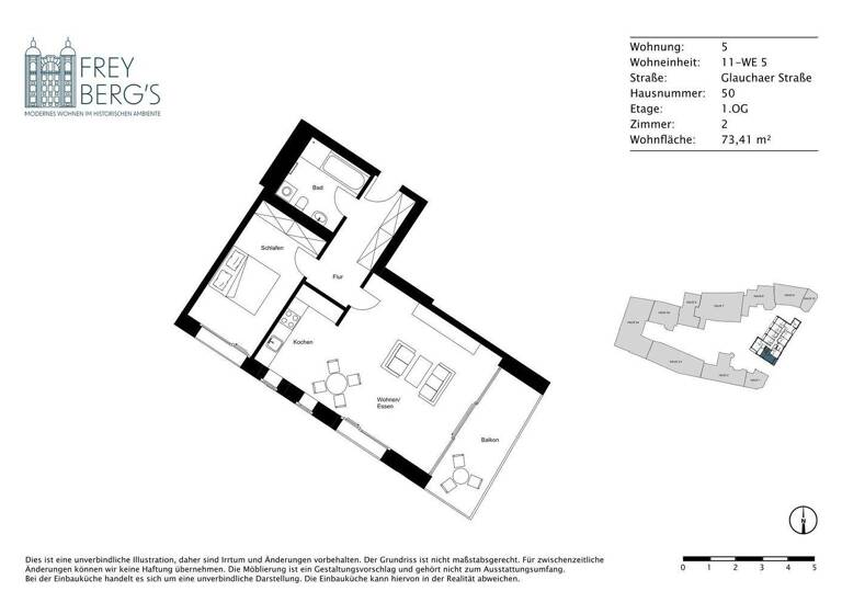 Wohnung zur Miete - Erstbezug 890 € 2 Zimmer 73,4 m² 1. Geschoss frei ab sofort Glauchaer Straße 50 Innenstadt Halle ( Saale) 06110