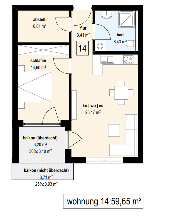 Wohnung zum Kauf provisionsfrei 290.500 € 2,5 Zimmer 59,7 m²<br/>Wohnfläche 2.<br/>Geschoss Raiffeisenstraße 6 Äpfingen Maselheim 88437