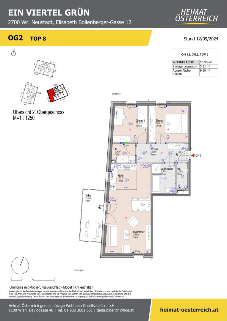 Wohnung zum Kauf 366.800 € 3 Zimmer 76,5 m²<br/>Wohnfläche 2.<br/>Geschoss 01.09.2025<br/>Verfügbarkeit Elisabeth Bollenberger - Gasse Wiener Neustadt 2700