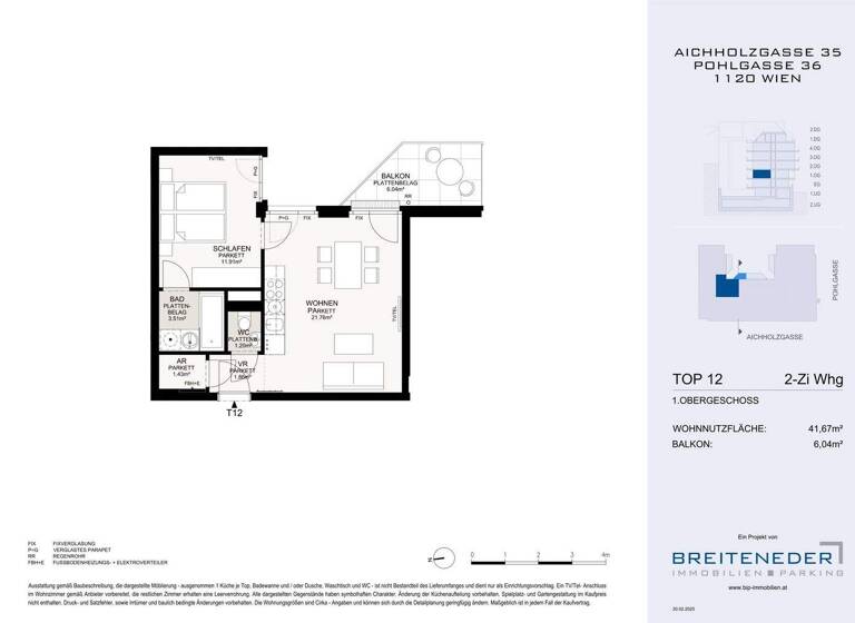 Wohnung zum Kauf - Erstbezug 310.000 € 2 Zimmer 41,7 m² 1. Geschoss Wien 1120