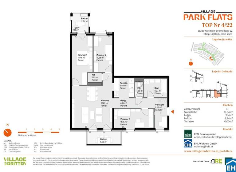 Wohnung zum Kauf - Erstbezug 544.000 € 4 Zimmer 91,6 m² 5. Geschoss Ljuba-Welitsch-Promenade 22 Wien 1030